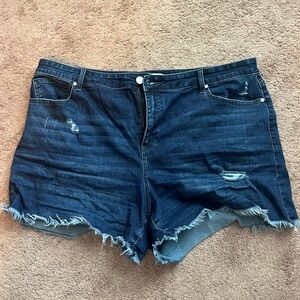 arula lightly distressed dark wash shorts